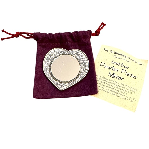 New Pewter Heart Shaped Purse / Pocket Mirror - Picture 2 of 4
